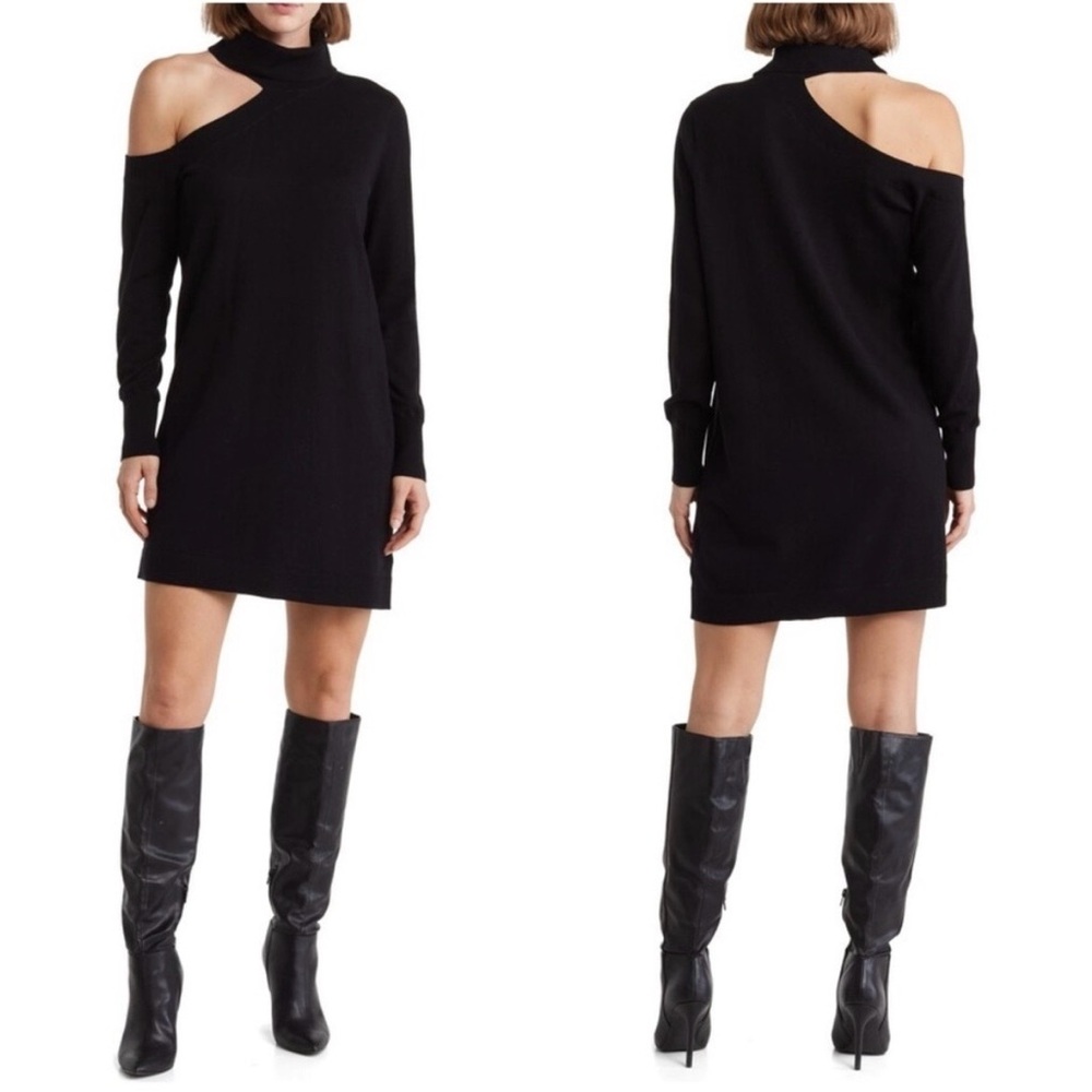 L’agence Black Cut-Out Shoulder Dress